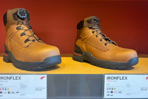 Iron-Flex work boots showcased in a retail store setting